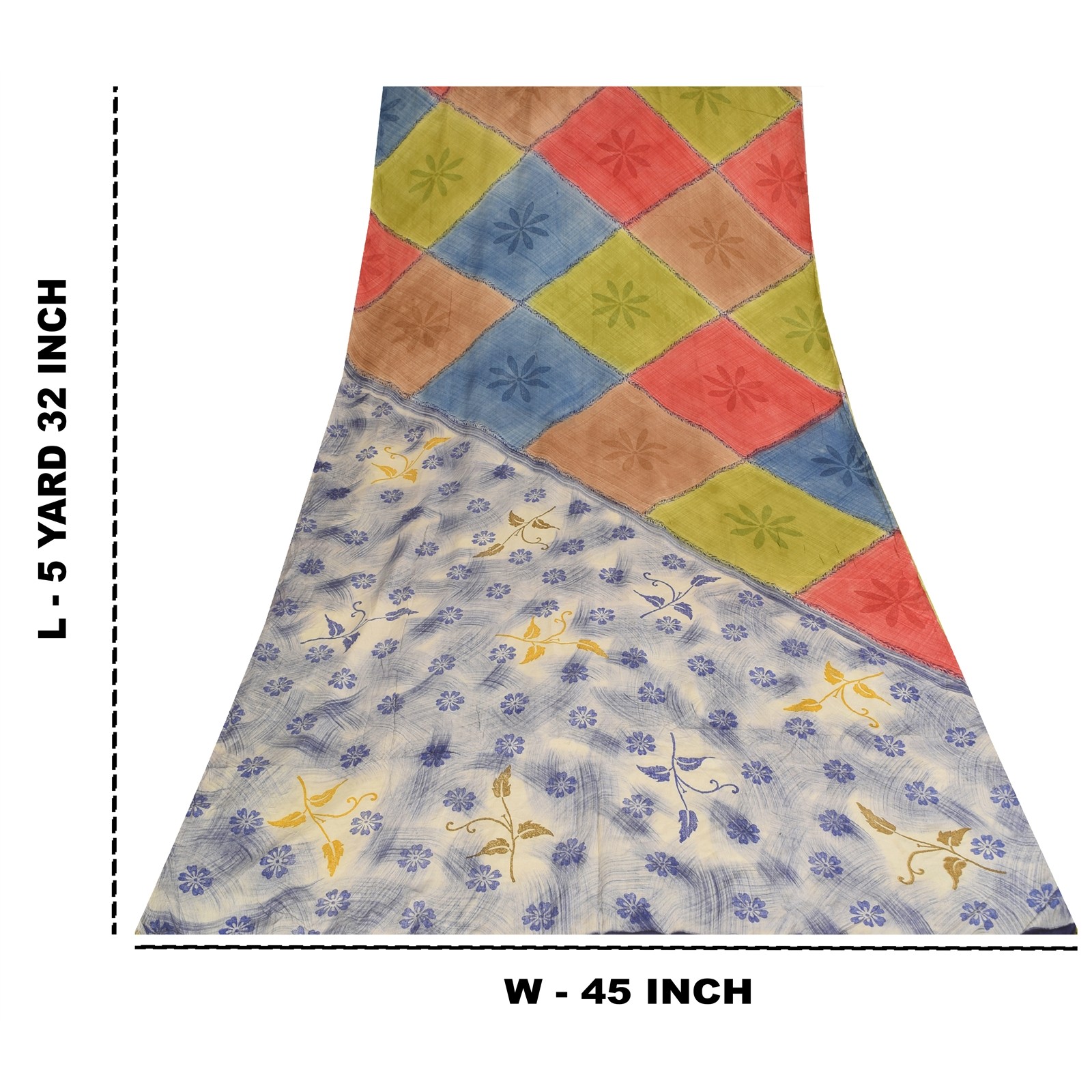 Sanskriti Vintage Saree Multicolor Pure Crepe Silk Print Sari 5.5Yd Craft Fabric