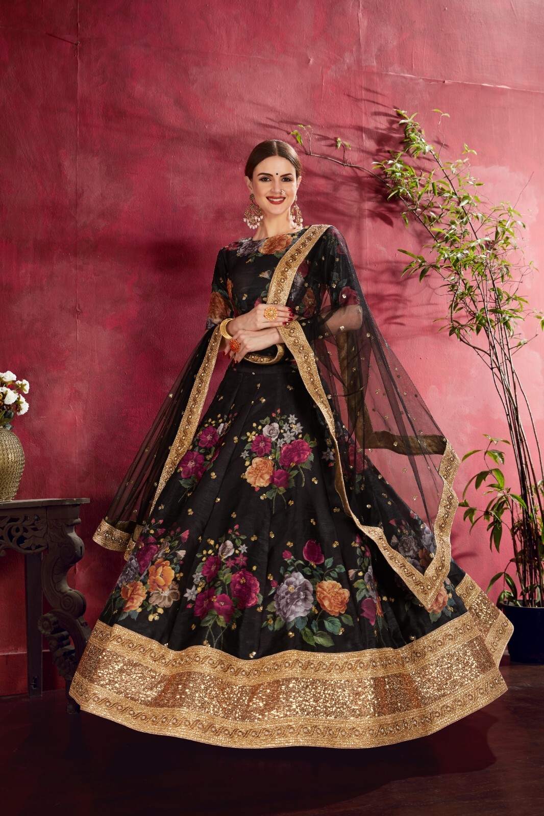 Black Heavy Benglori Silk Lehenga Choli With Soft Net Dupatta For Reception Wear