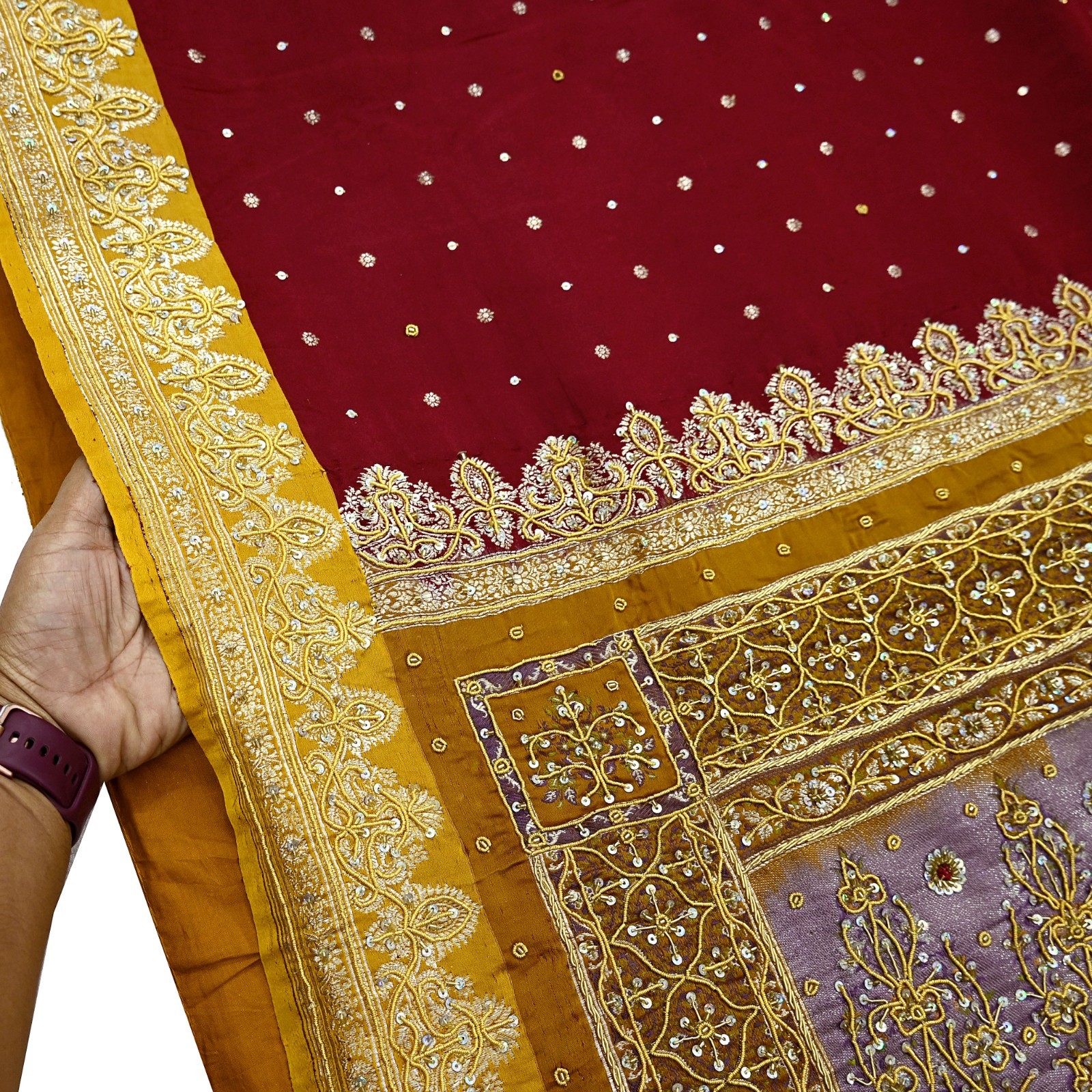 Vintage Heavy Saree Pure Satin Silk Hand Embroidered Banarsi Brocade Sari Dabka