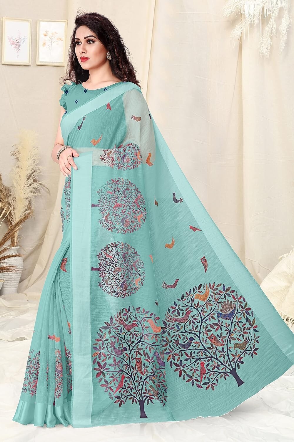 Women’s Cotton Blend Saree With Unstiched Blouse Piece
