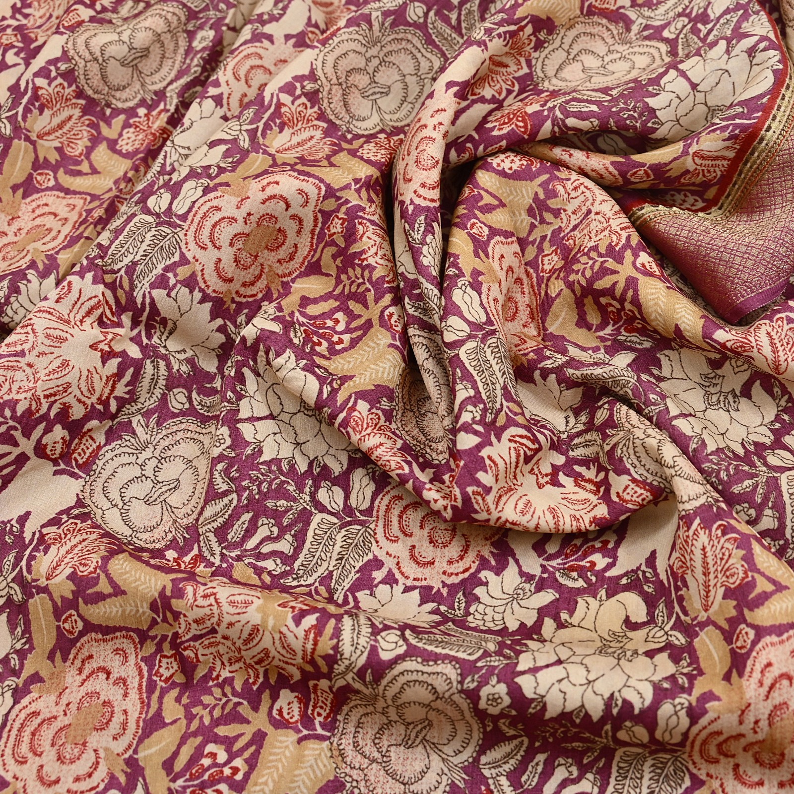 Vintage Purple beige Pure Khadi Silk Saree 5Yd Handloom Indian Sari Soft Fabric