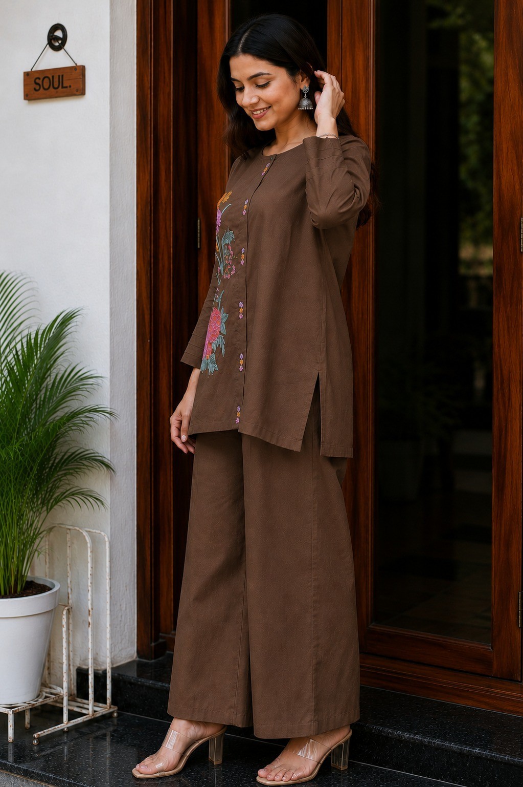 Embroidered Cotton Kurta Pant Set | Floral Indian Co Ord Outfit