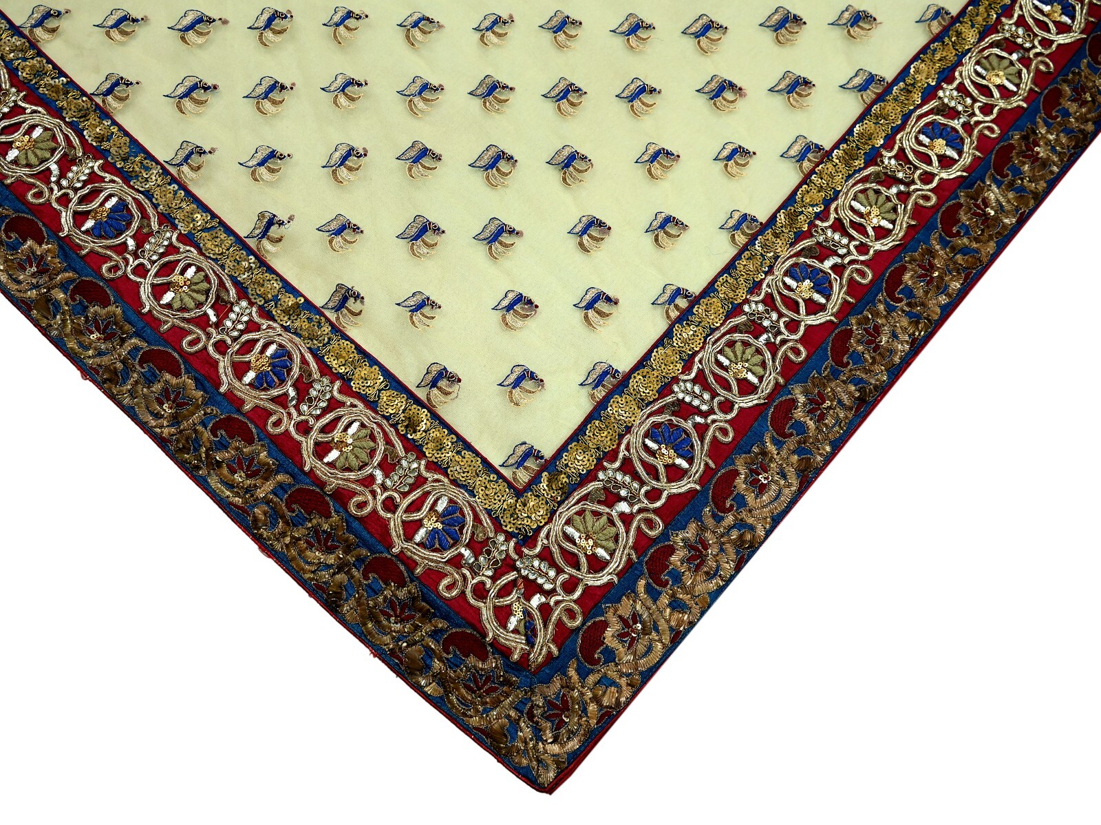 Indian Pre-owned Sari Ivory Net Hand Embroidered Anamika Khanna Designer Sarees