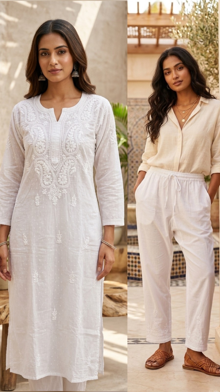 LONG S M L XL 2XL 100% COTTON Co-Ord Set HANDMADE CHIKAN EMBROIDERY ETHNIC KURTI