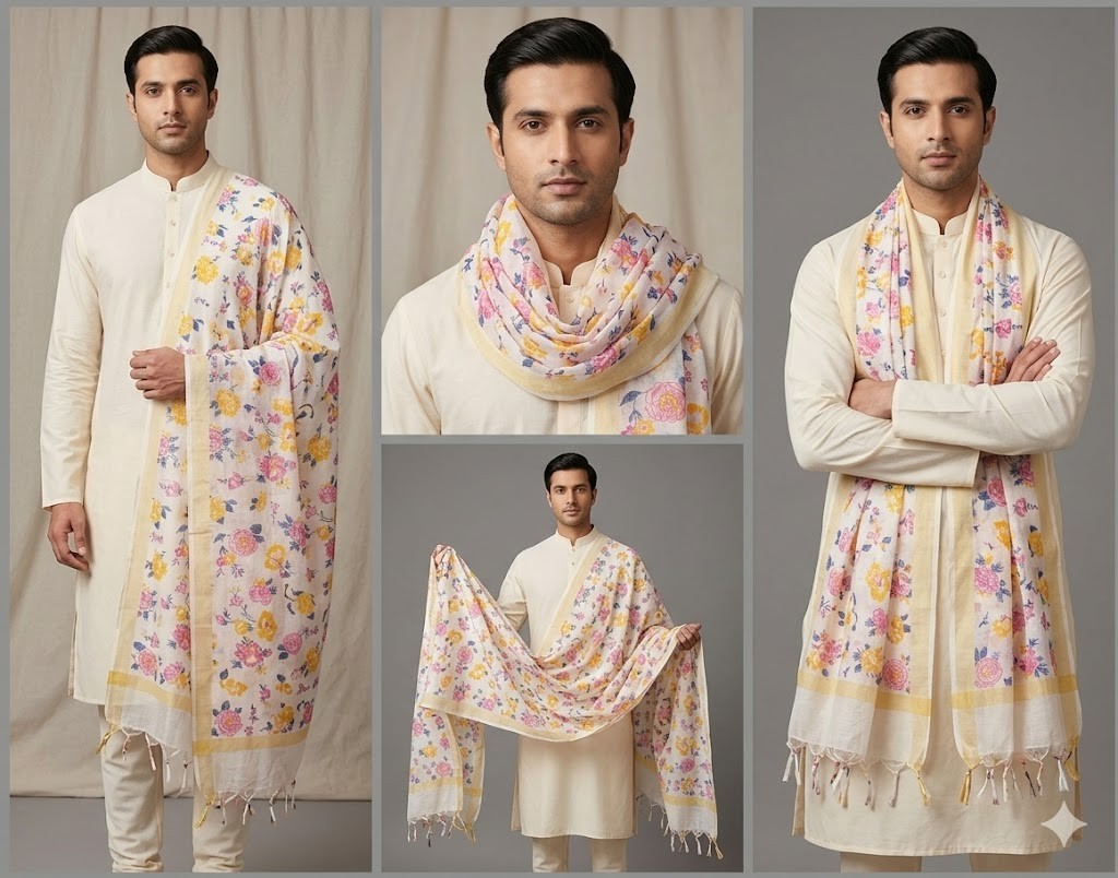 Men Scarves Traditional Sherwani Scarf Handmade Chunni Dupatta Groom Stole