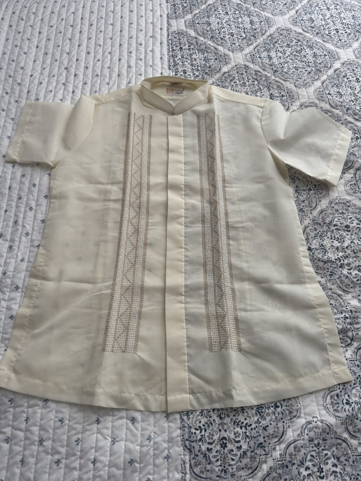 Cream Men’s Barong-Style Shirt with Embroidered Front