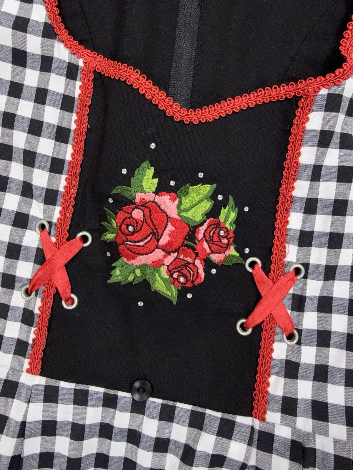 Fuchs Trachten Cotton Blend Dirndl Dress Black White Check Oktoberfest 2XS