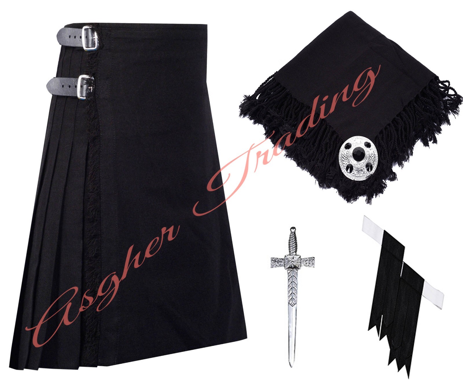 Solid Black Tartan 8 Yard Kilt – Men’s Traditional Handmade kilt & Accessories