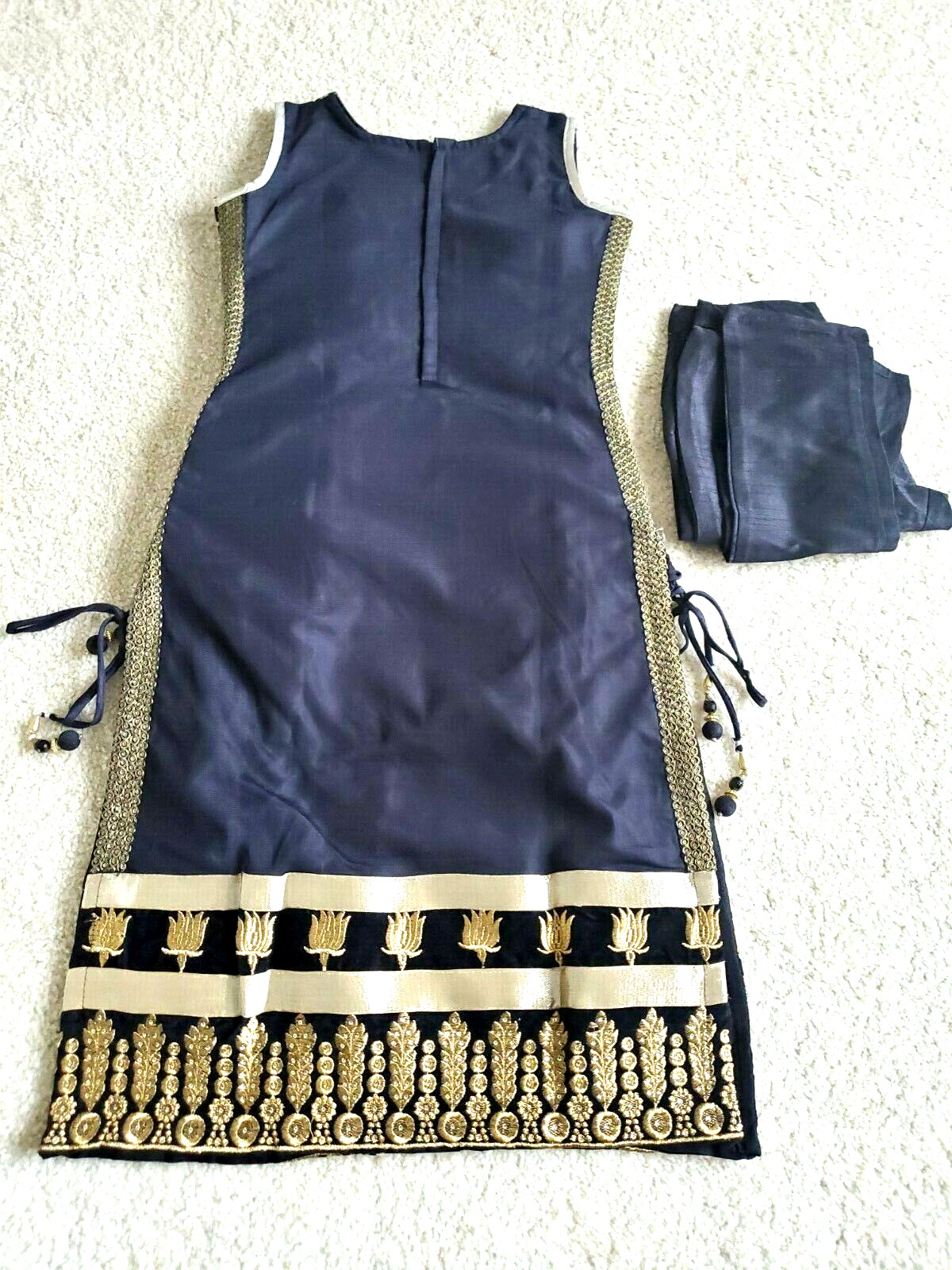 Indian women kurti dupatta palazzo 3 pcs/ size 30  Blue Net/Silk Heavy Zeri Work