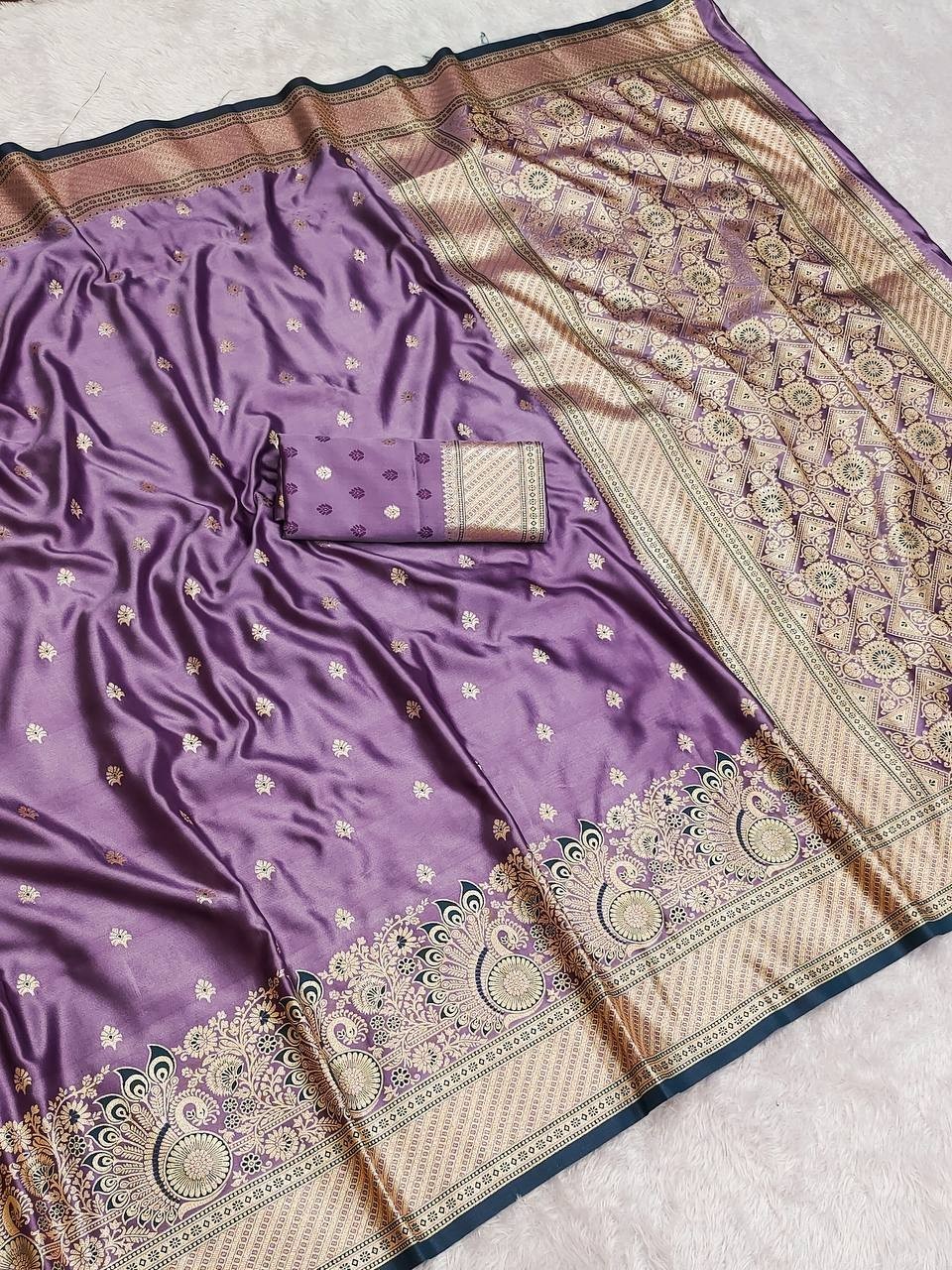 Bollywood Look Satin Silk Saree With Fancy Blouse For Women Function Wear