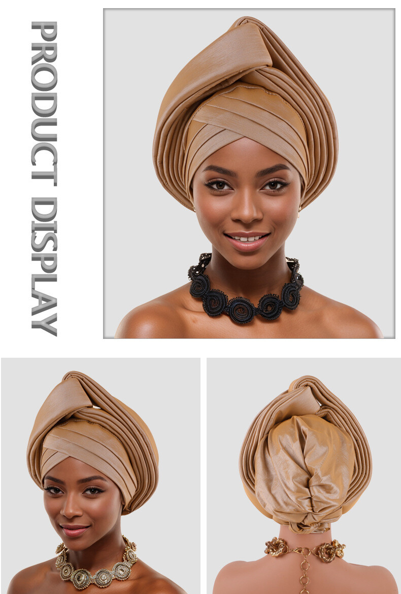 African Nigerian Women Head Wrap Hat Aso Oke Auto Gele Headtie Cap Islamic Hats