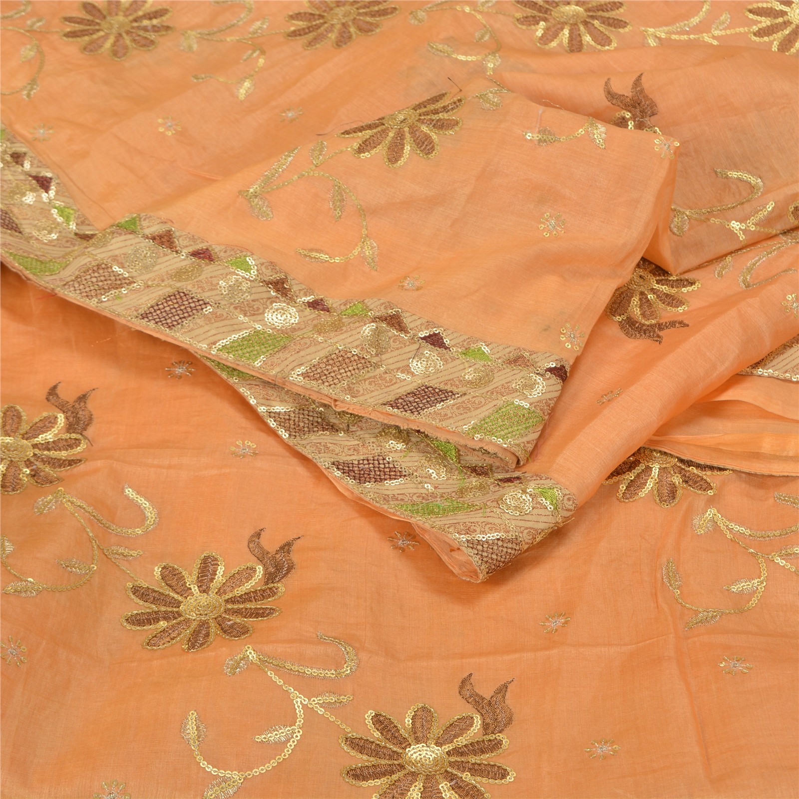 Sanskriti Vintage Peach Sarees Pure Silk Embroidered Premium Sari Craft Fabric