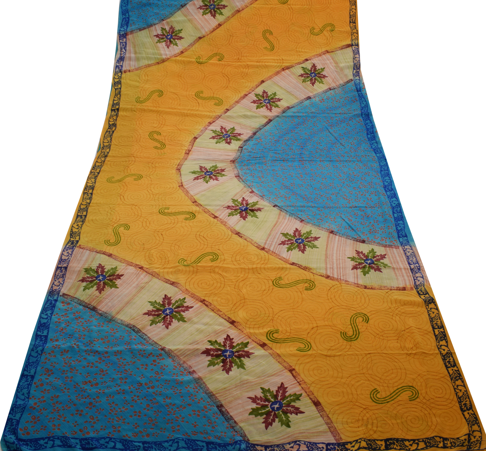 Sushila Vintage Indian Saree 100% Pure Crepe Silk Printed 5 Yard Soft Fabric