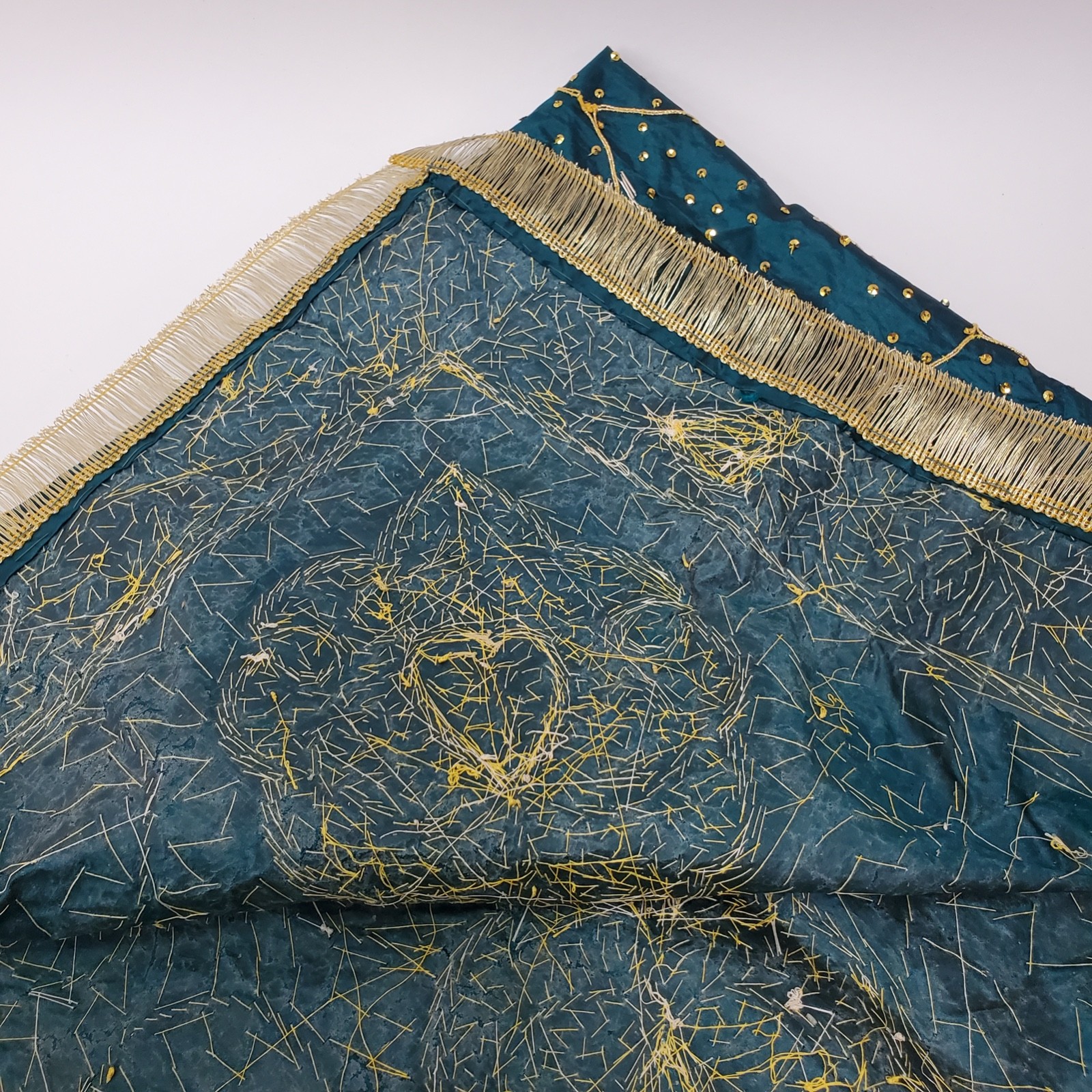 Sari Palace India Lehenga Set White Gold Teal Skirt & Duppati Only All Silk Hand