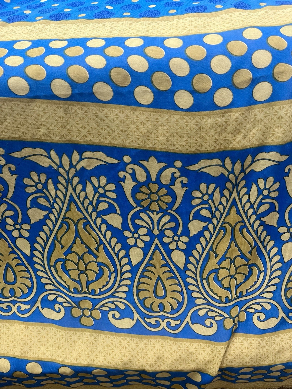 Indian / Pakistani Large Sari Saree Wrap Cloth Blue & Gold w/ Peacocks 168″