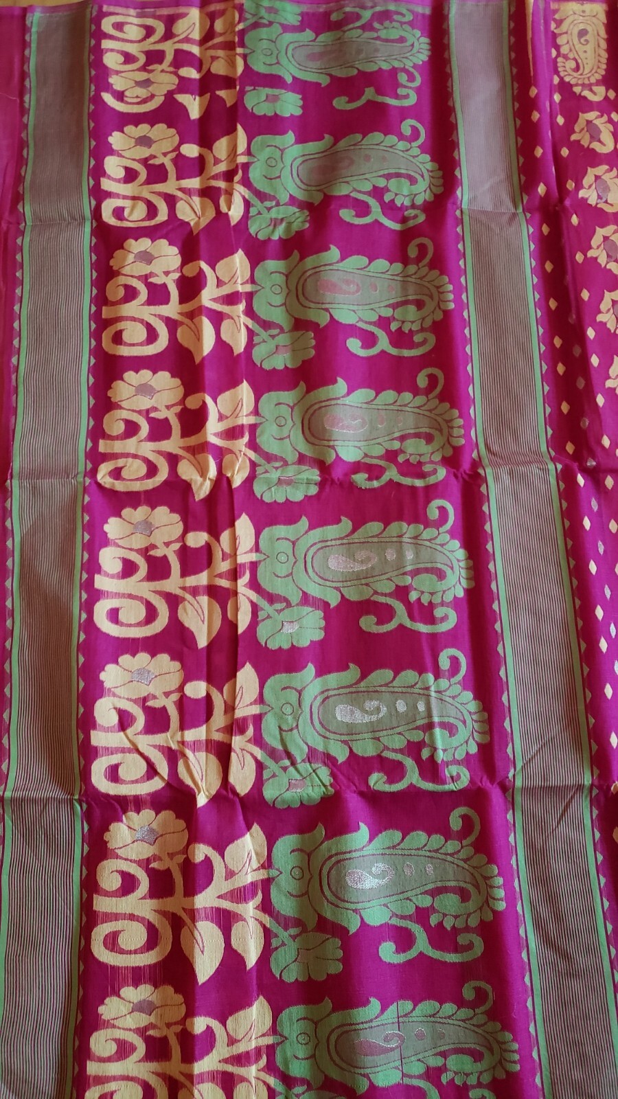 Jamdani Saree Cotton Hot Pink With Multicolor Jamdani Weaving