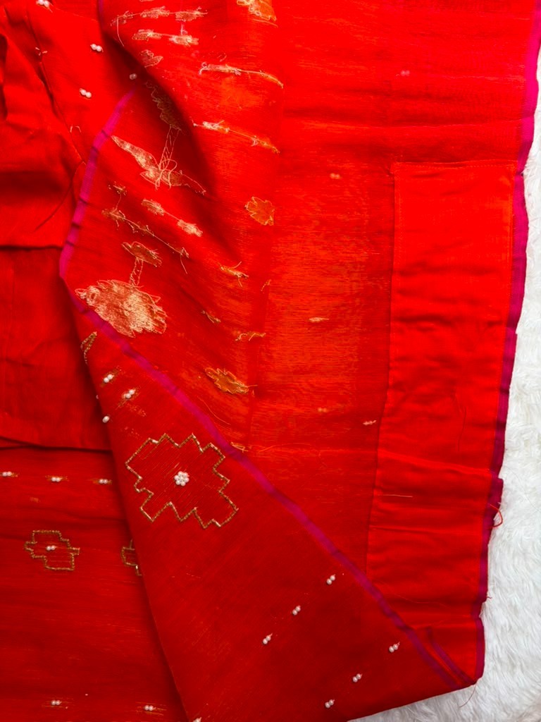 Dhakai Jamdani Karcupi Karada & Sequin Embroidery Saree with Ready Blouse 36-40