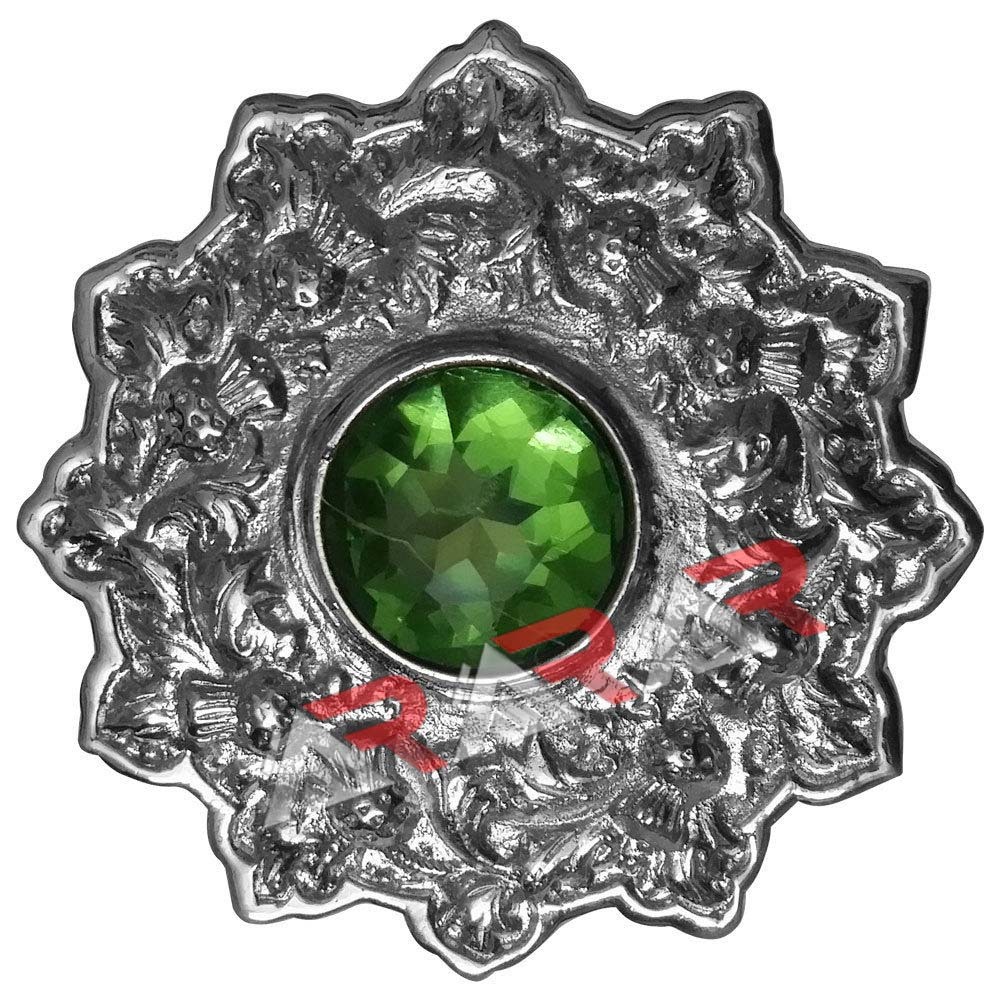 Scottish Fly Plaid Brooches Kilt Highland Thistle Brooch Parrot Green Stone 4″