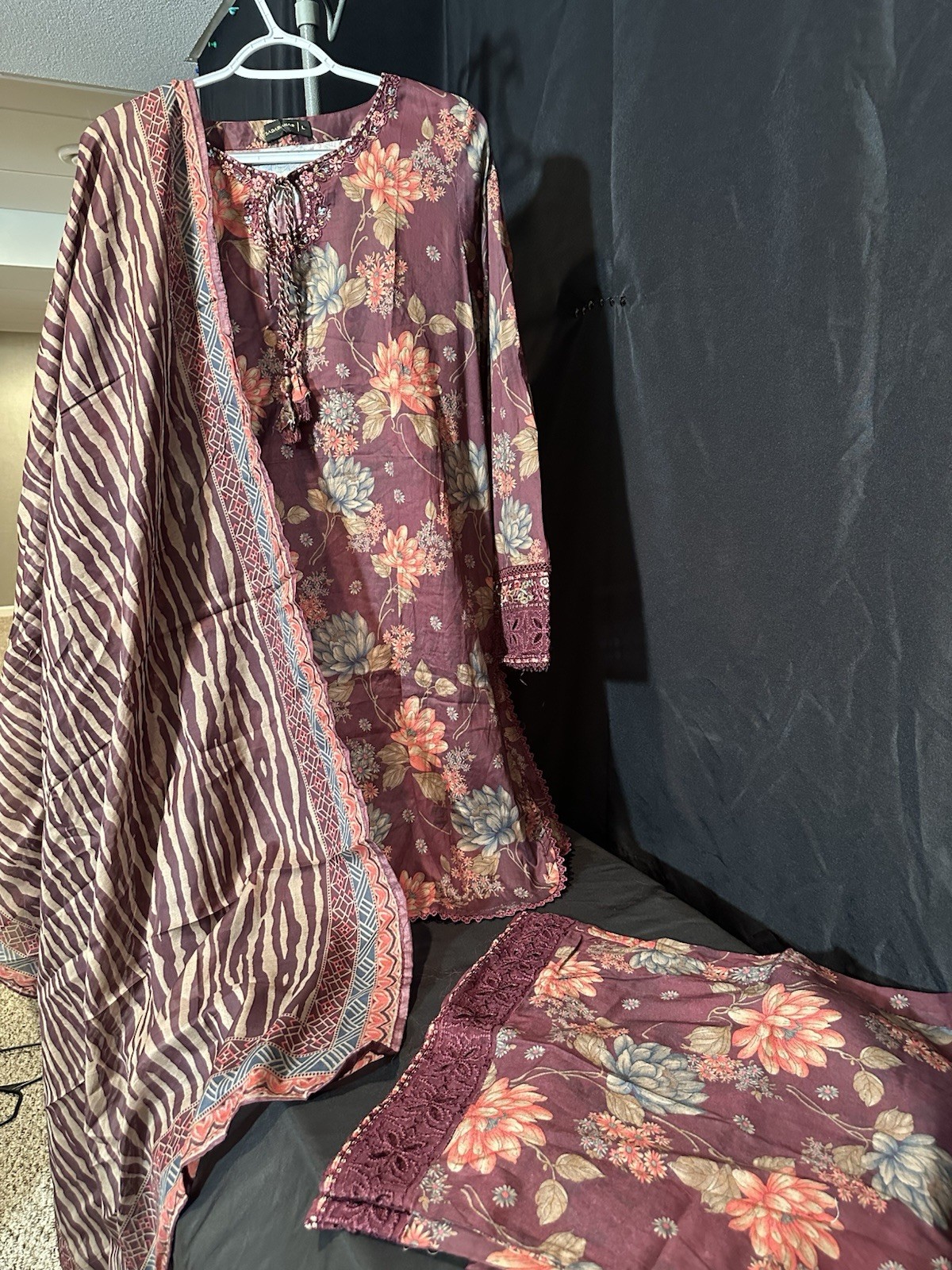 Sadabahar Brand Beautiful Lawn Suit 3PC, Plazo, Large Size Only- $40
