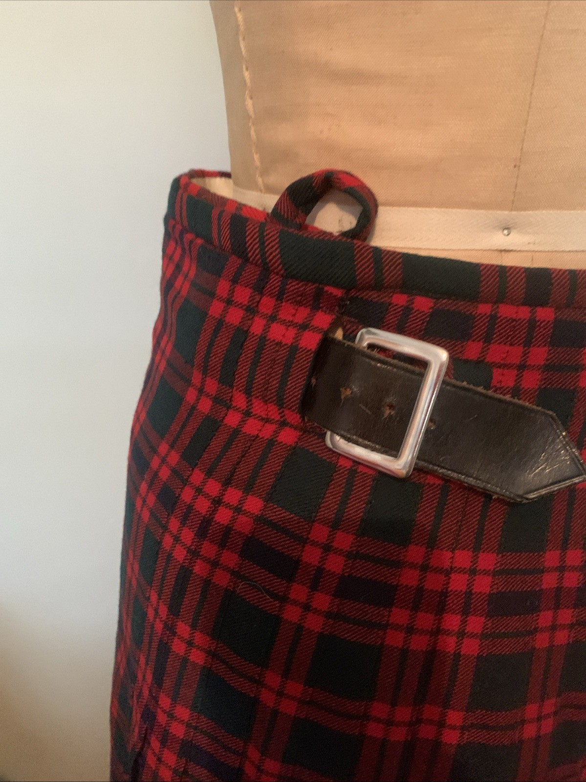 Vtg 1954 Authentic Kilt Macintosh Plaid Wool Hand Tailored Inverness Sz 8 Red