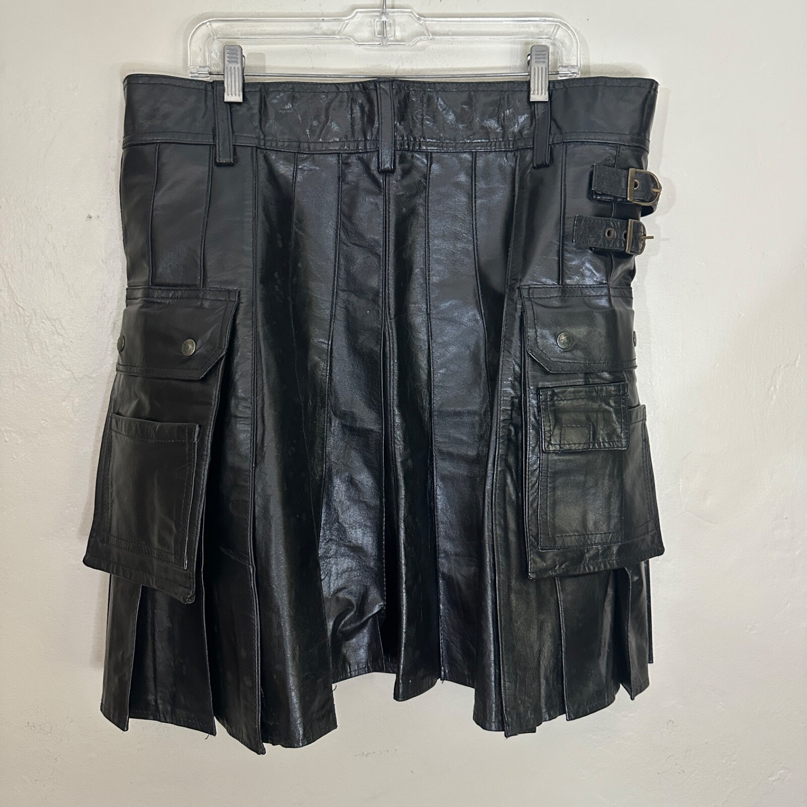 Leather Kilt High end handcrafted in US 40″ waist 23″ drop hem to waist Buckles