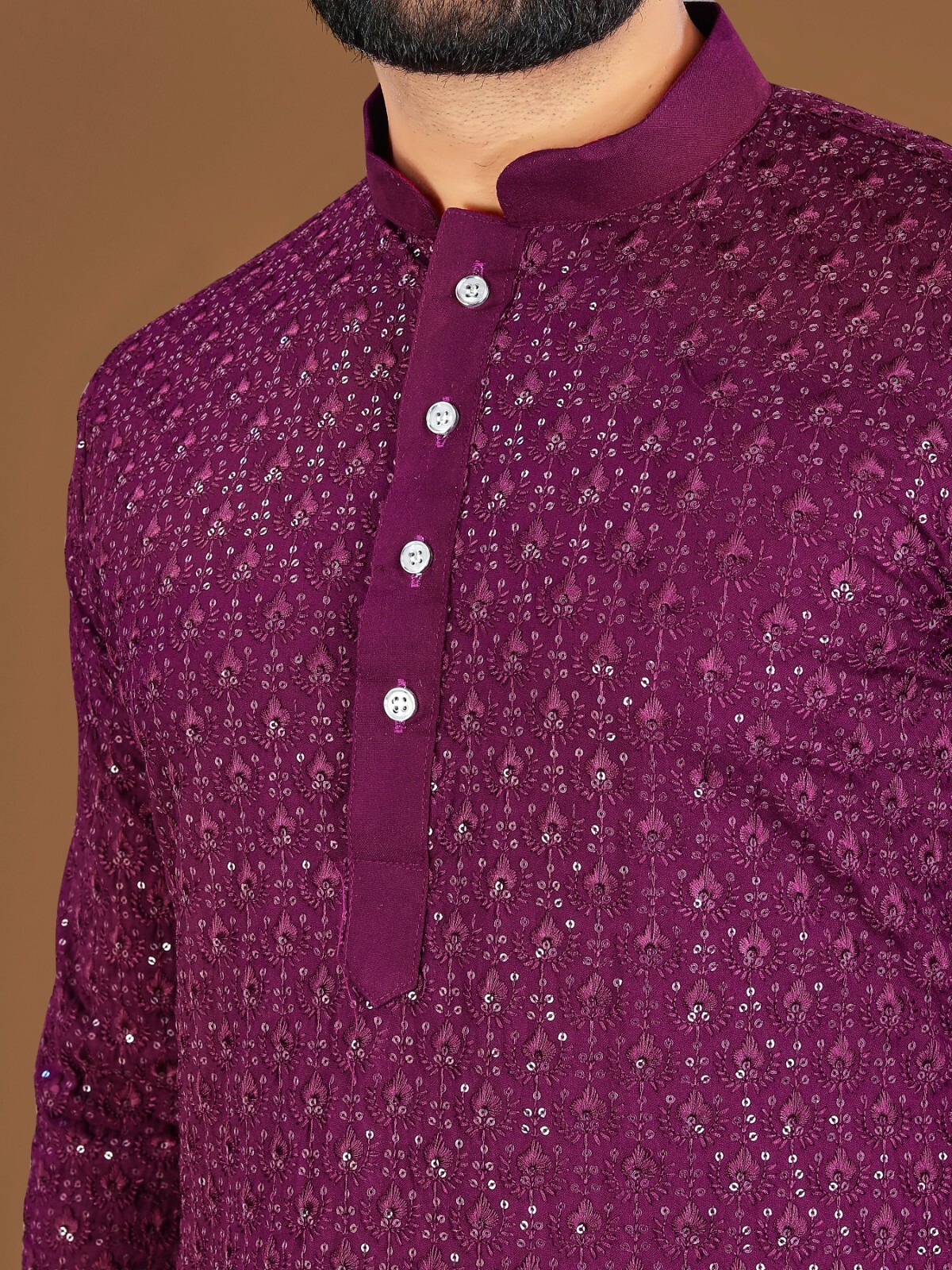 Wedding Party Wear Cotton With Embroidery work Kurta Pajama Set For Men’s