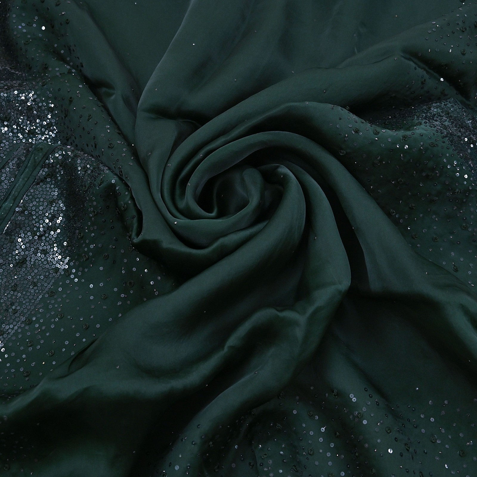 Rare Vintage Bottle Green Pure Organza Silk Saree Zardozi Hand Embroidered Sari