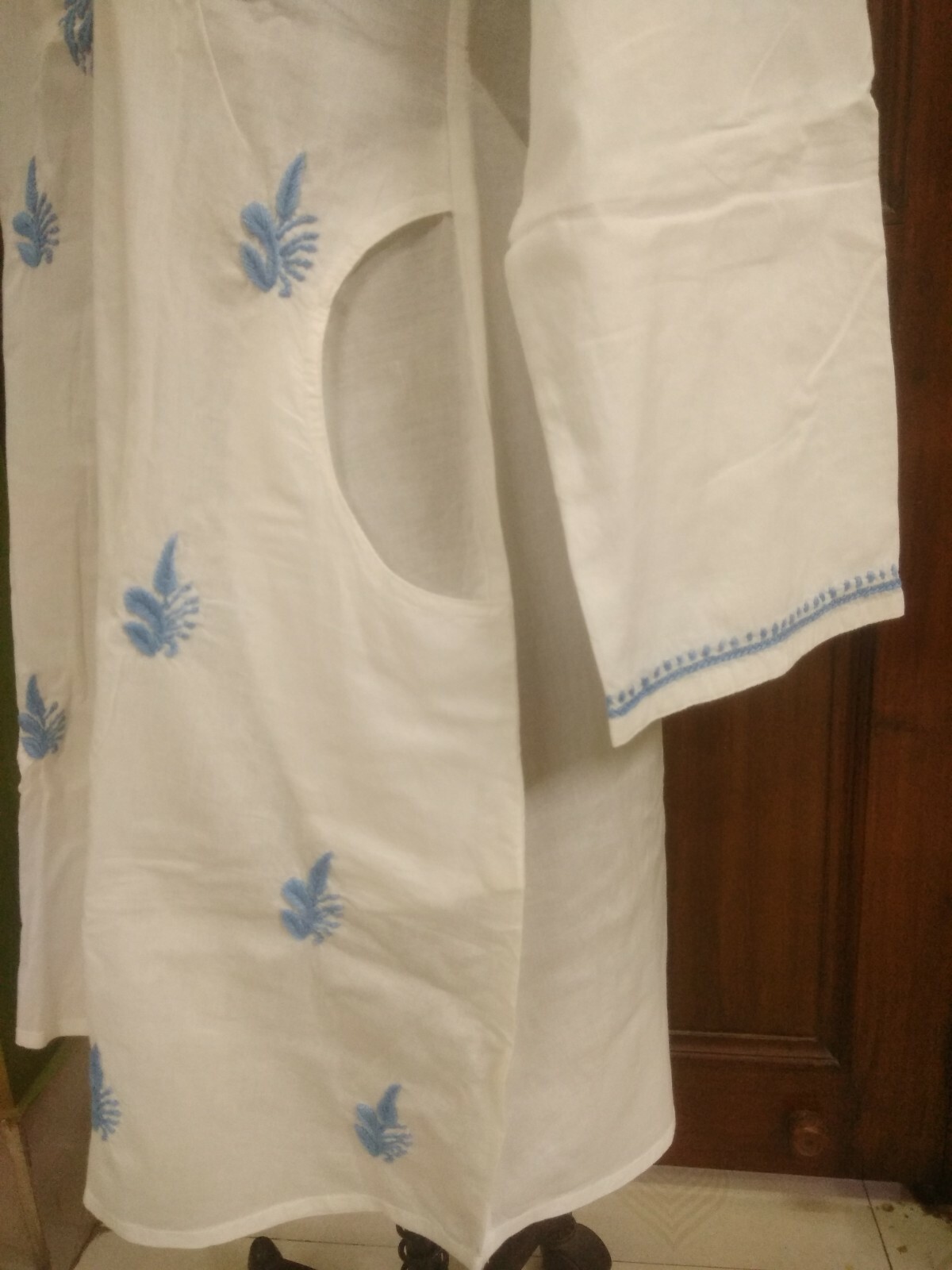 SIDE POCKET 100% COTTON XS 37″ TUNIC CHIKAN EMBROIDERY HANDMADE KURTA TOP KURTI