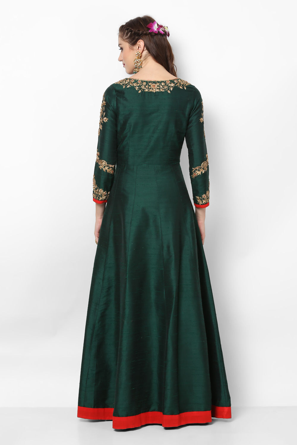 Green Color Silk Anarkali Kurta Set with Heavy Hand Embroidery
