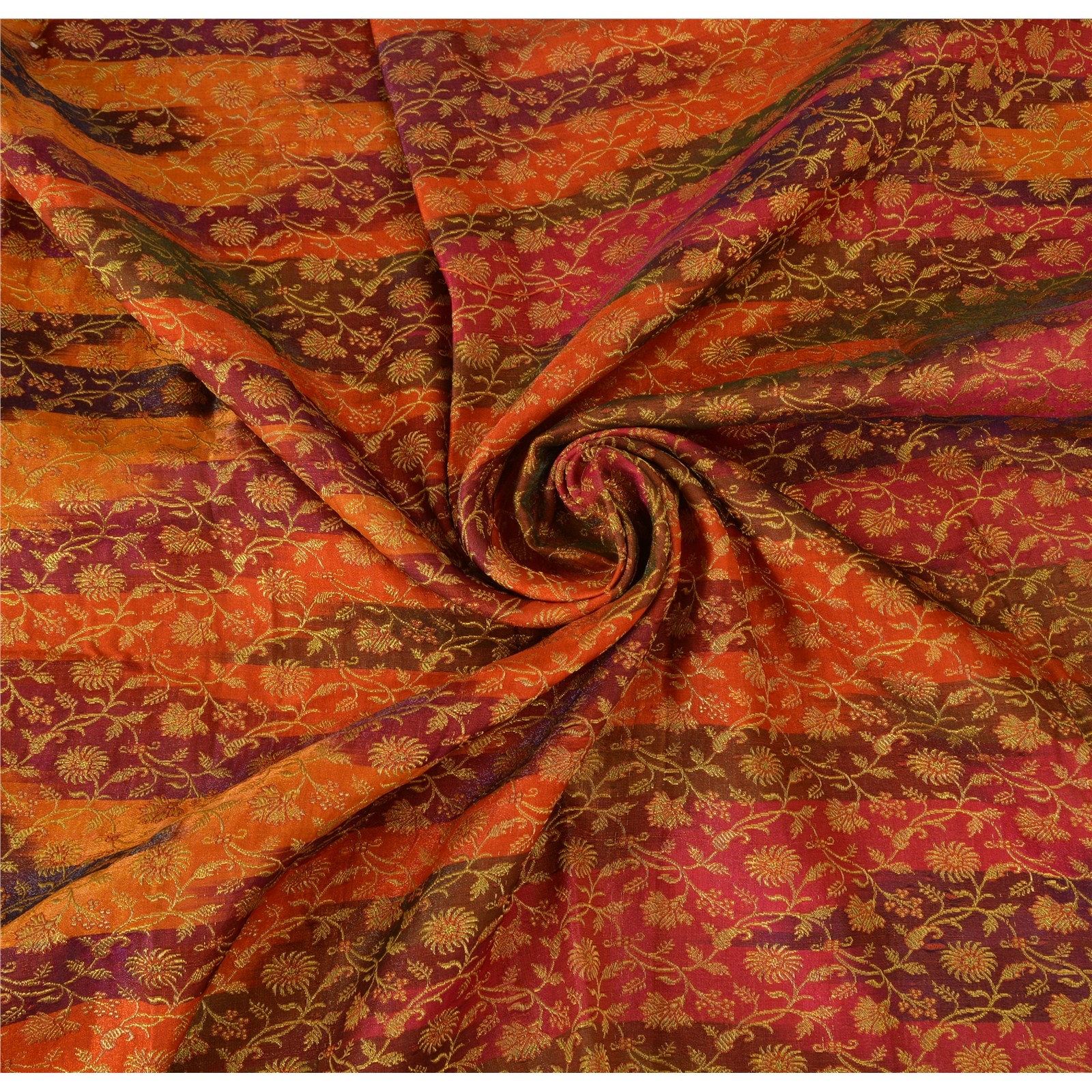 Sanskriti Vintage Sarees Blend Silk Brocade/Banarasi Woven Sari Craft Fabric