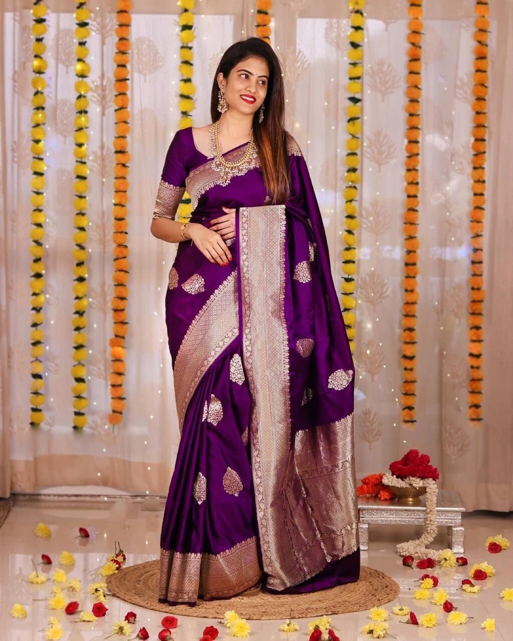 Areca Designer Wine Lady Silk Purple saree blouses women Saree cut- 5.5 meter