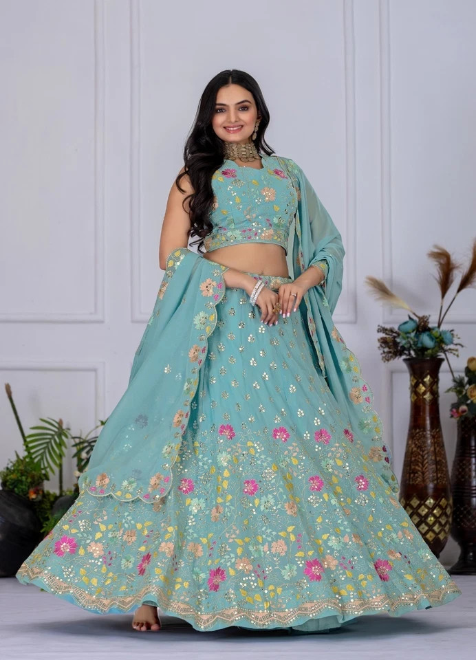 Wedding & Party Wear Lehenga – Pakistani Style Georgette Embroidered Choli