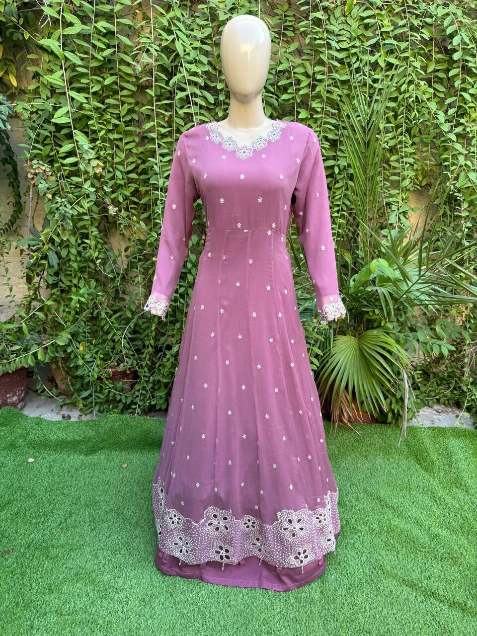 Pakistani Tea Pink Fancy Chiffon gown Dress with embroidery, Squins work,XL