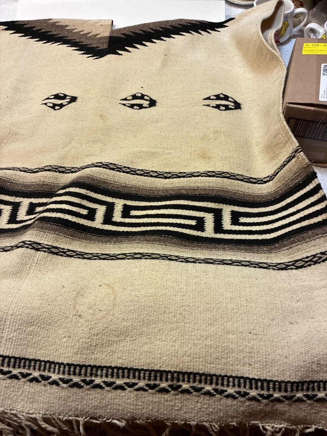 Handwoven Traditional Wool Gaban Poncho with Geometric Design