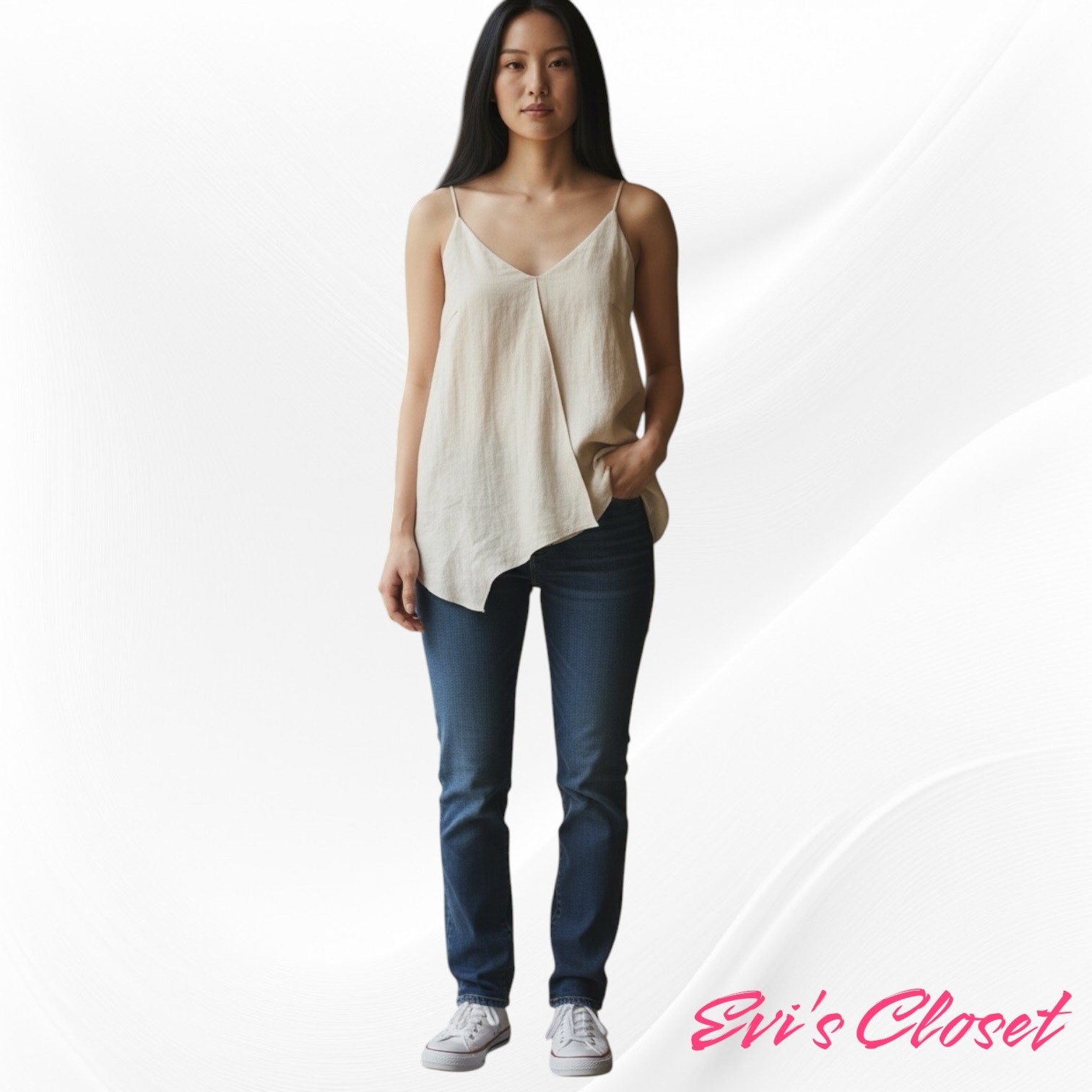 Six Crisp Days Cream Tie-Back Cami Slip Top Size M Lightweight Fabric Cream