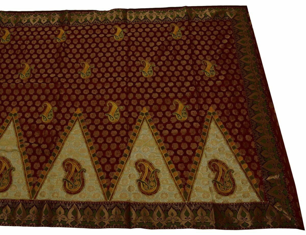Indian Saree Embroidered Banarasi Chanderi Patch Work Brocade Border Sari Maroon