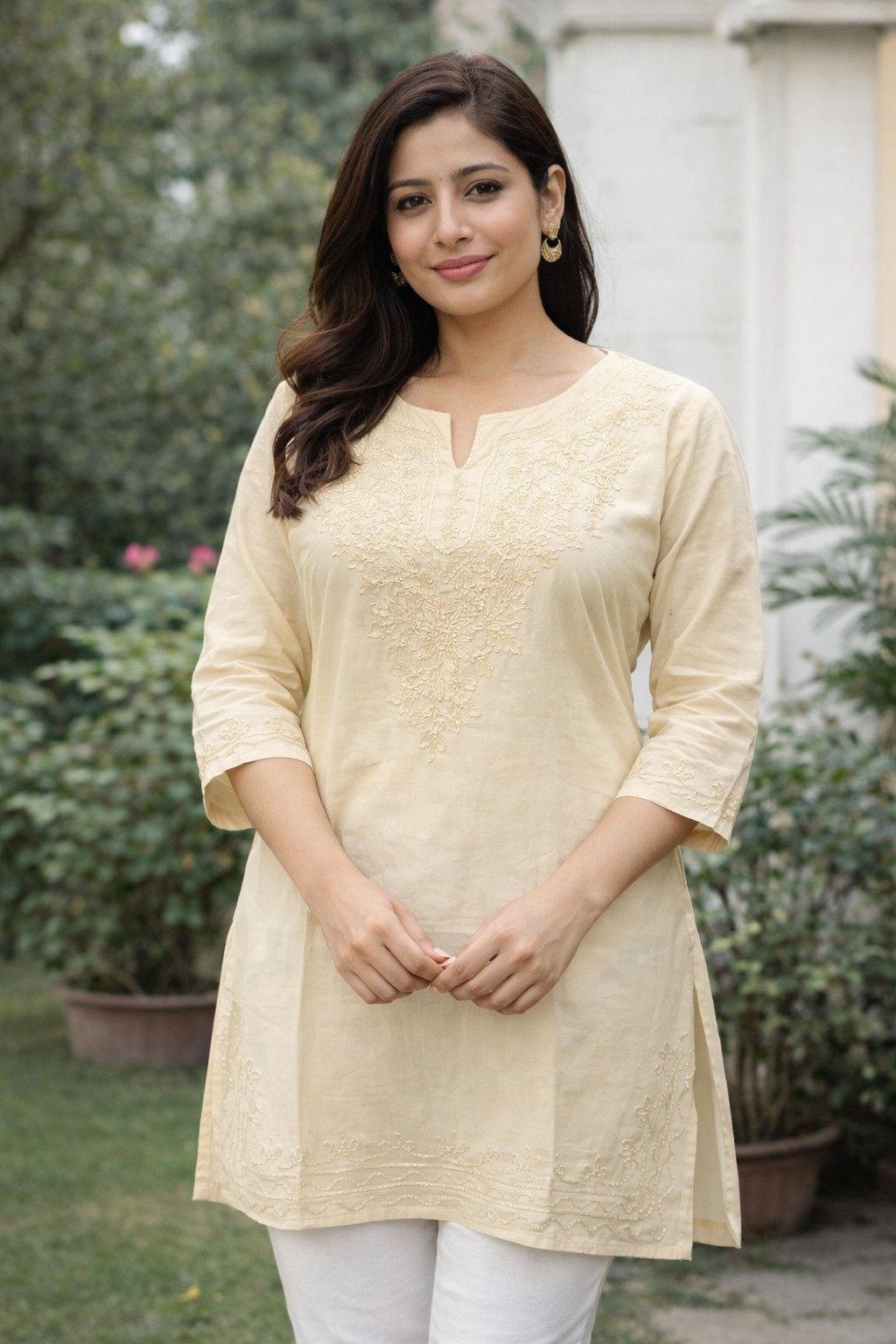 Women’s Indian Cotton Kurti – Floral Embroidered Ethnic Kurta Top