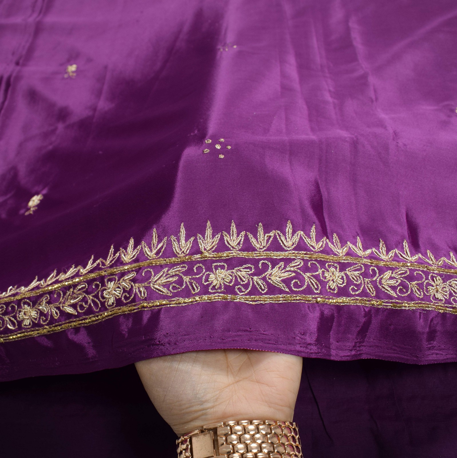 Sushila Vintage Zardozi Work Saree HEAVY Art Creep Silk Purple Soft Sari Fabric