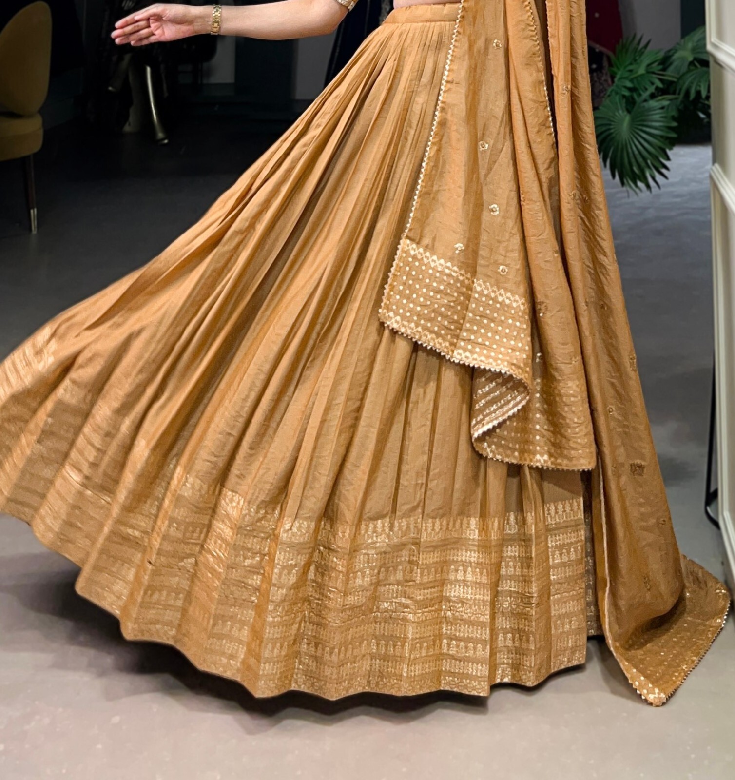 Indian Designer Chanderi Lehenga Choli With Dupatta For Wedding