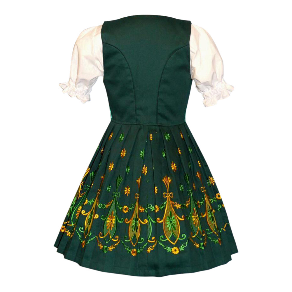 XL 20 German Dirndl Short Green Dress Oktoberfest Waitress Party EMBROIDERED