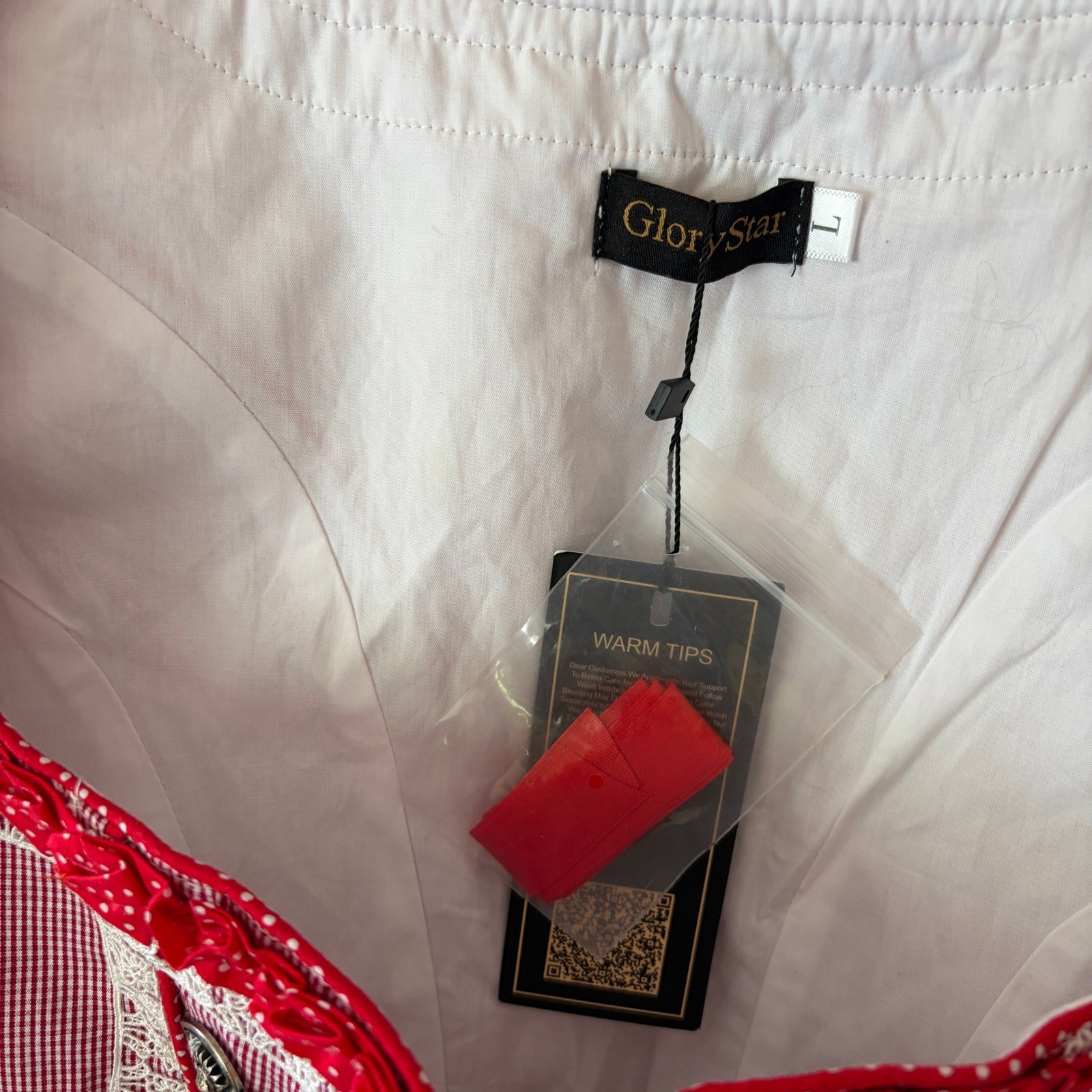 GloryStar Bavarian Red Gingham Dirndl Dress Lace Heart Buttons Oktoberfest Large