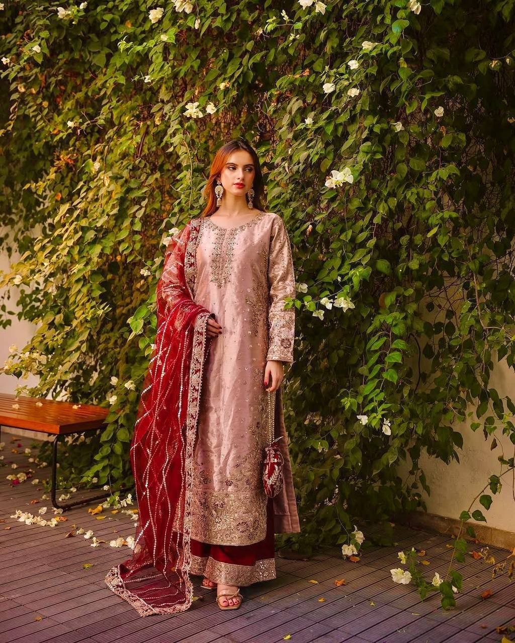 Heavy Reception Wear Heavy Fancy Micro Silk Salwar Kameez With Dupatta For Women