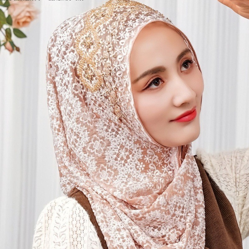 New Silk Hijabs Women Malaysia Wrap Cap Muslim Print Bead Scarf Hair Cover Shawl