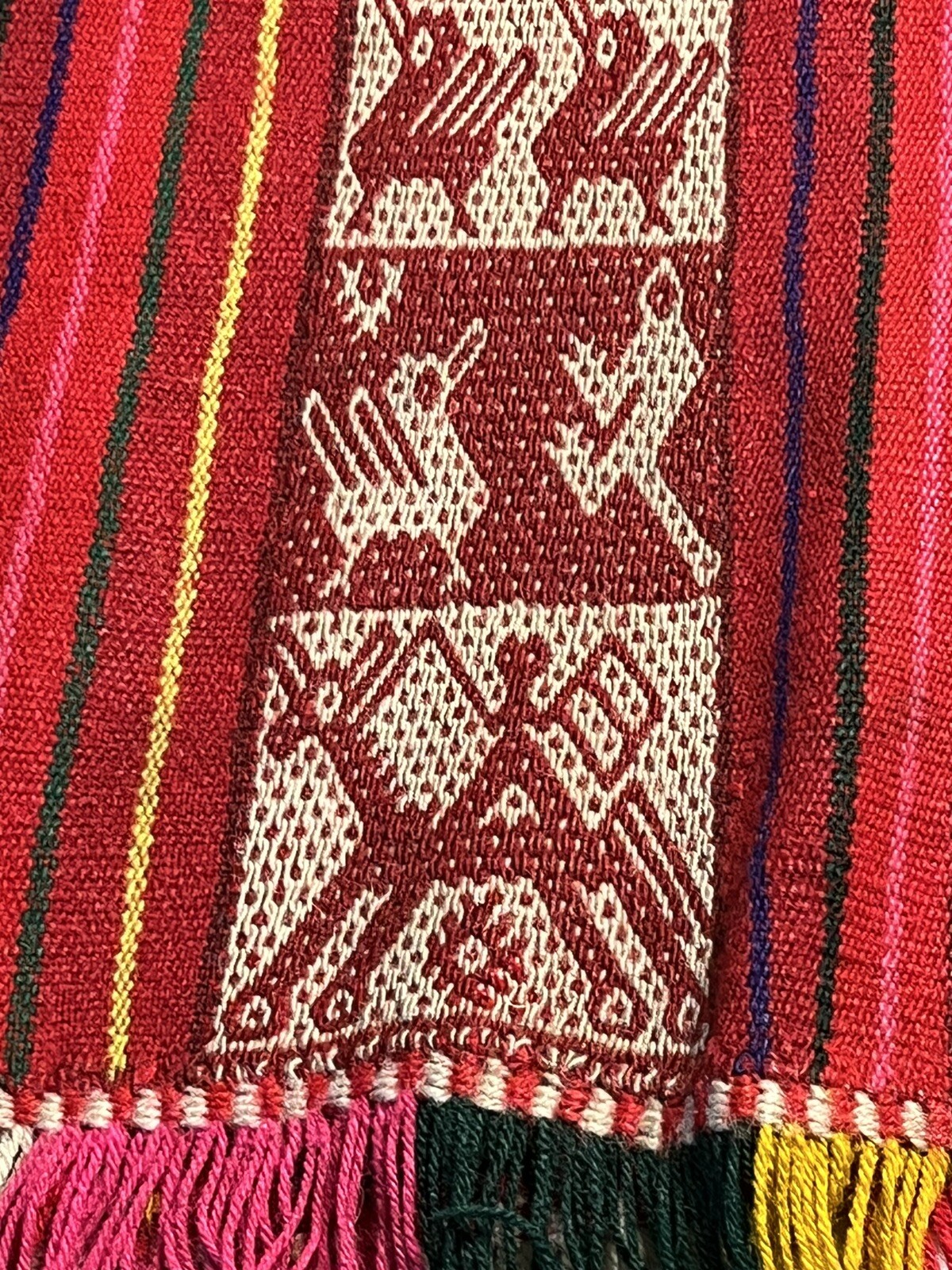 Peruvian Tribal Woven Alpaca Wool Tapastry Fringed Poncho 1960’s