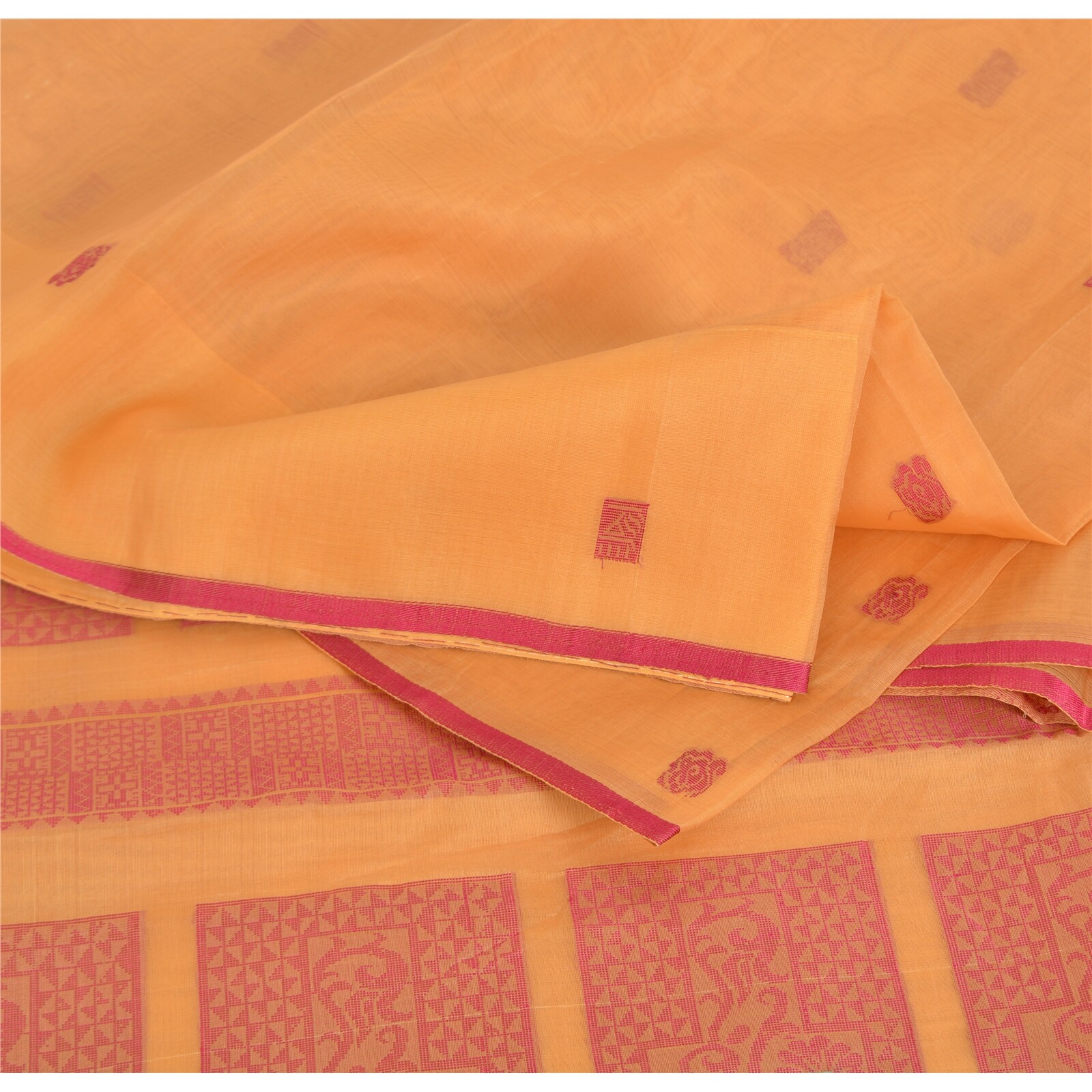 Sanskriti Vintage Yellow Indian Sarees Pure Silk Hand Woven Ethnic Sari Fabric
