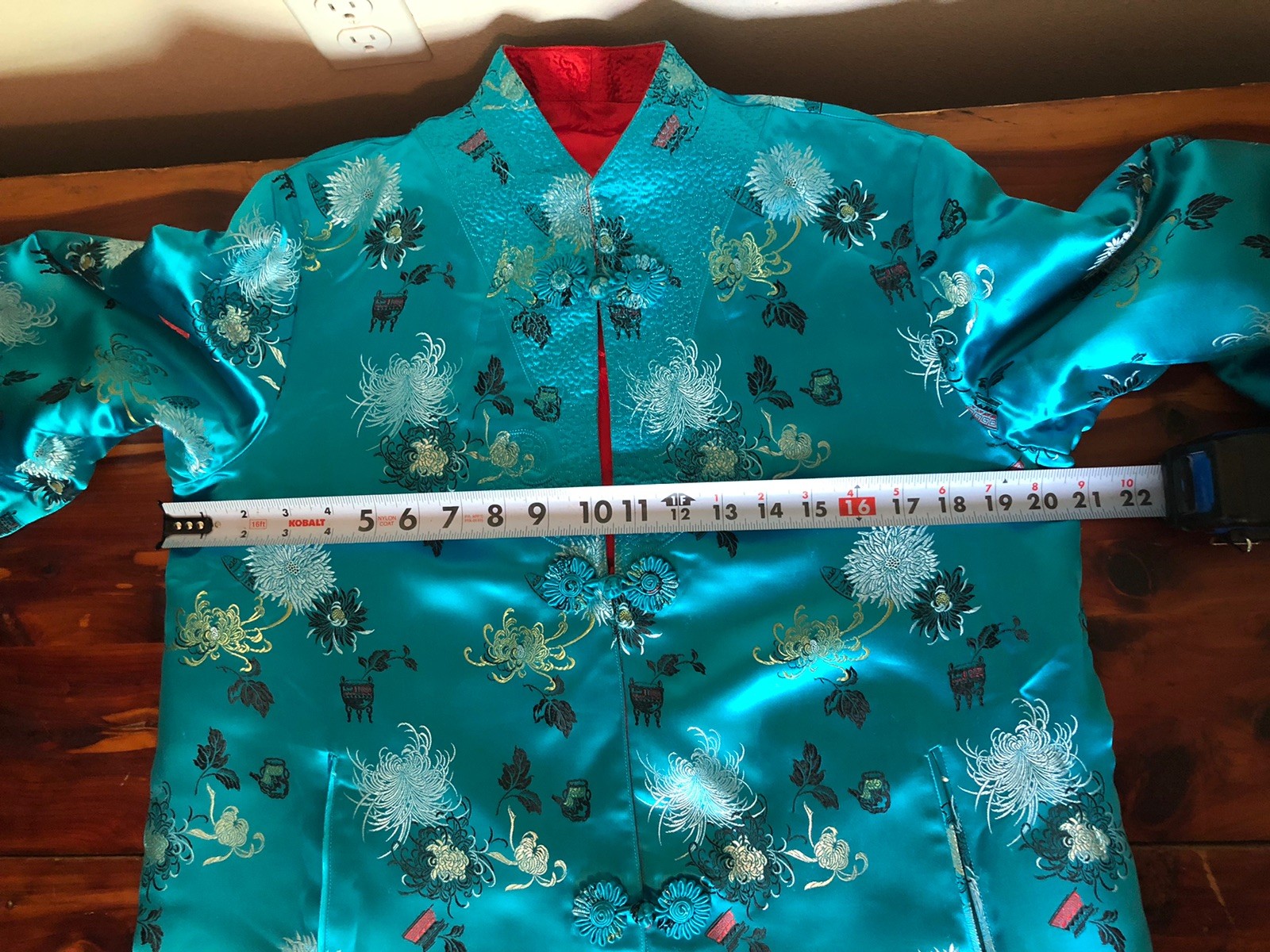 Vtg Peony Brand Chinese Kimono Size 38 Women’s S-M Reversible Blue Or Red FLAWED