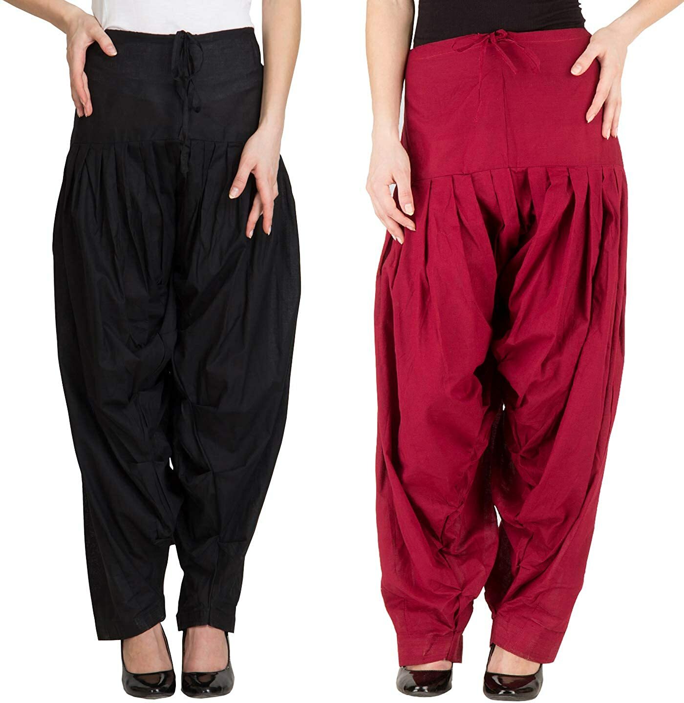Women’s Pure Cotton Plain Semi Patiala Salwar Pant Black & Maroon Set Of 2Pcs