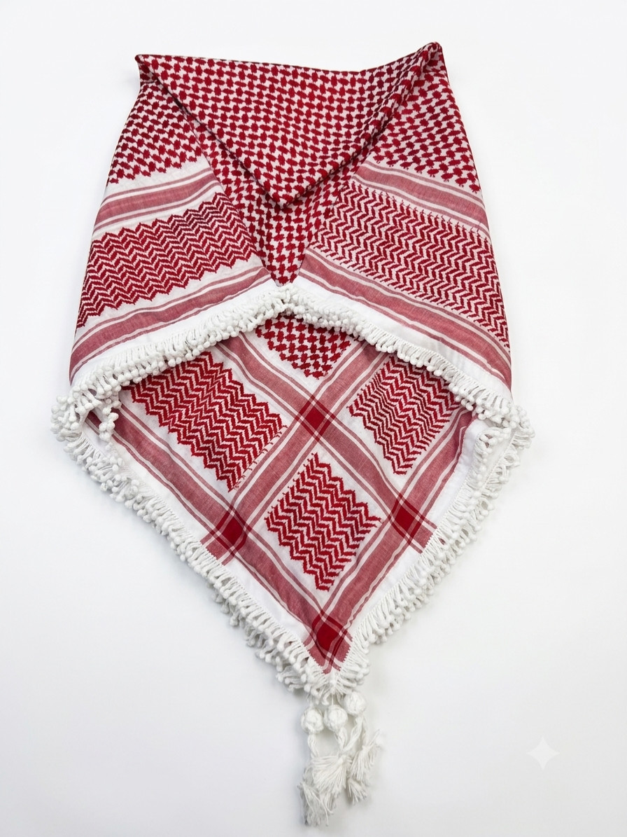 Jordanian Shemagh Premium Royal Fringe Red White Keffiyeh