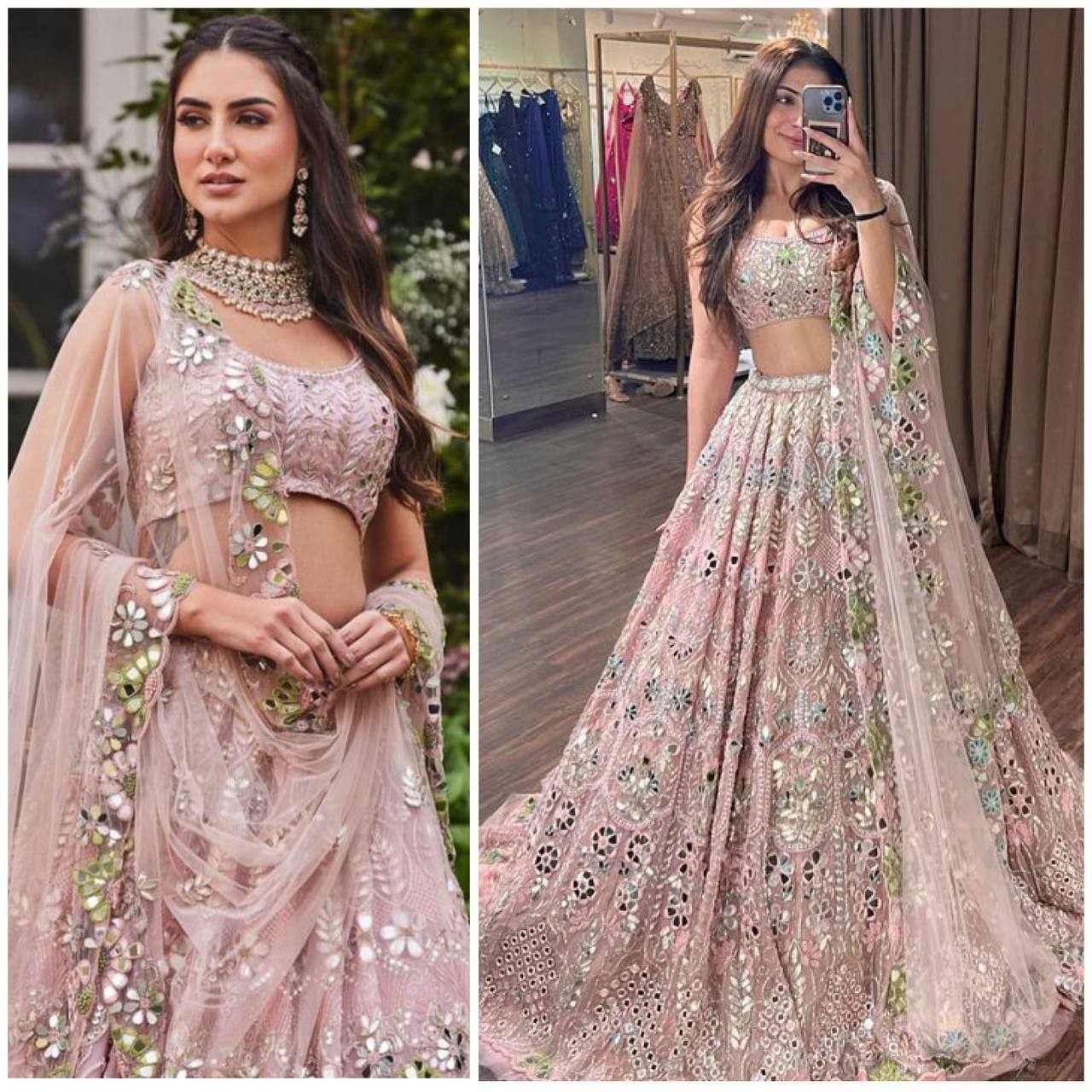 Designer Bridal Lehenga Choli Mirror Embroidery pakistani lehnga bollywood