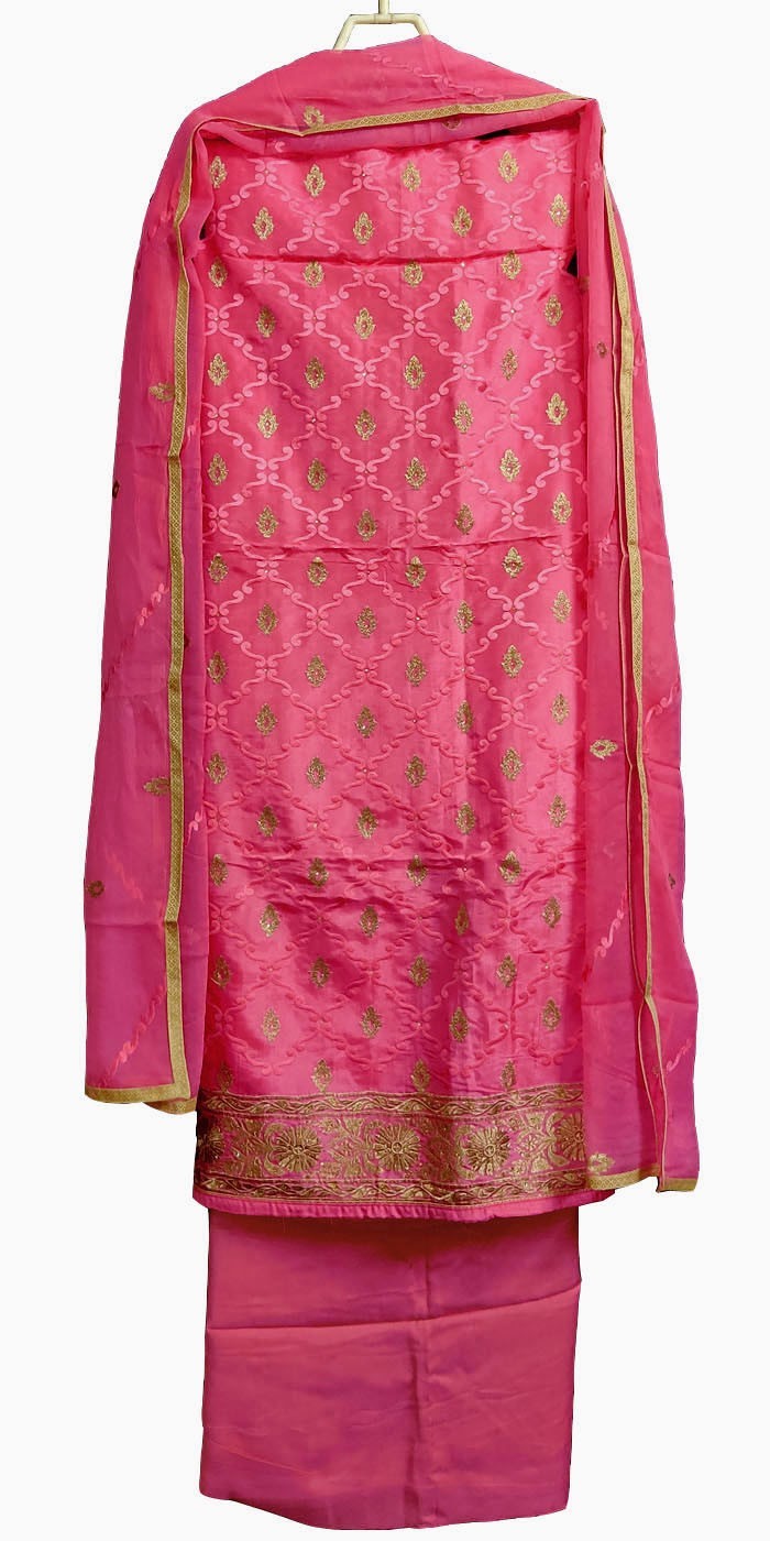 HOT PINK UPADA SILK w RESHAM EMBR INDIAN LADIES PATIALA SALWAR KAMEEZ SUIT SNJ